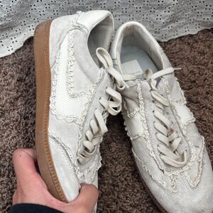 DOLCE VITA Lace Brown Tie Women's Boho Preppy Cream Dressy Sneaker Sz 9 Shoes